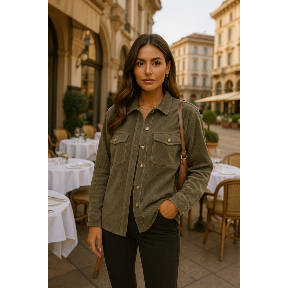 Sugar Rush Corduroy Button Shacket Olive Green Buttery Soft Autumn Winter Collar